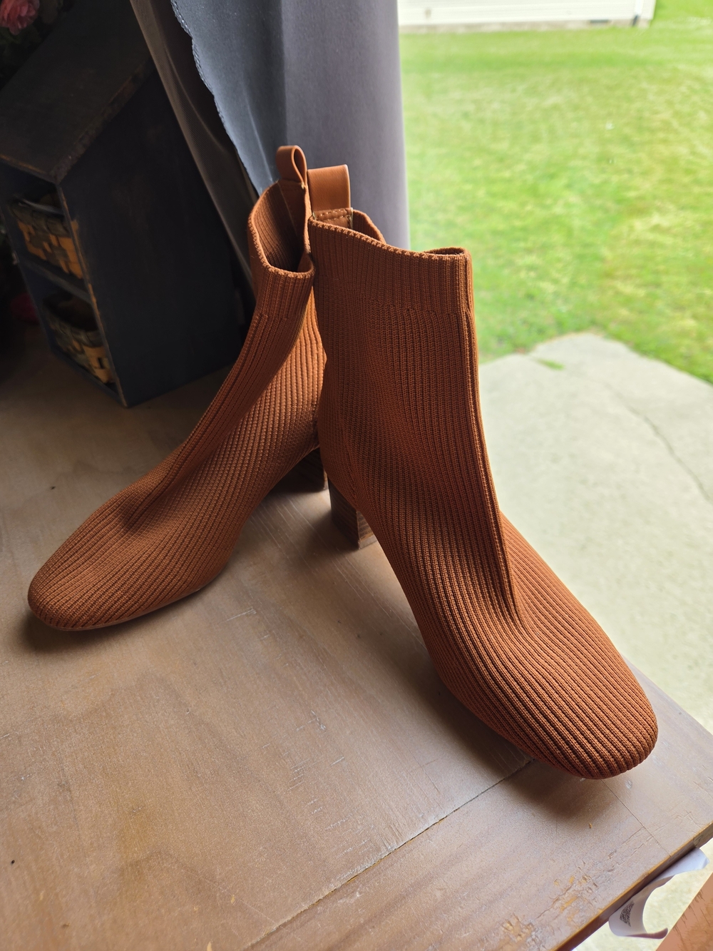 Joie Neely Knit Ankle Booties in Rust Orange - Women's Heeled Sock Boots Size 7